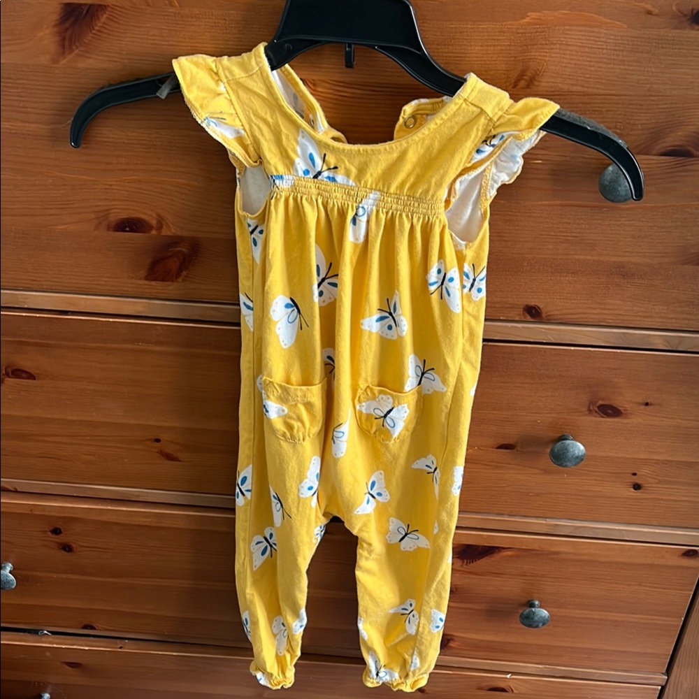 Yellow Kids Jumpsuit with Butterfly Print